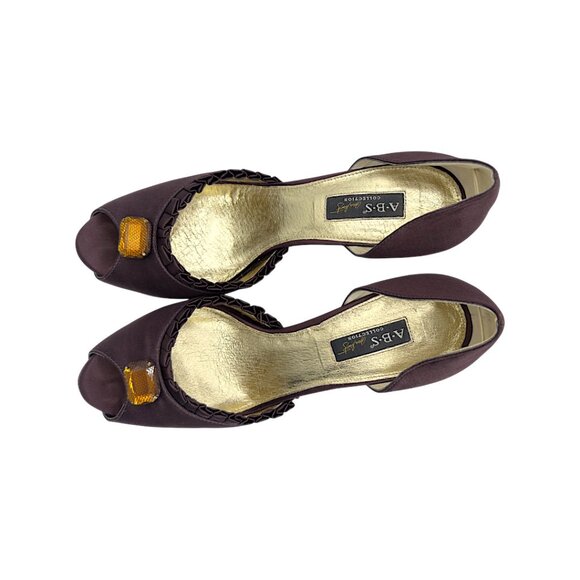 ABS by Allen Schwartz Purple Satin Peep Toe Pumps - Jewel Accent - Size 9.5 - Picture 9 of 14
